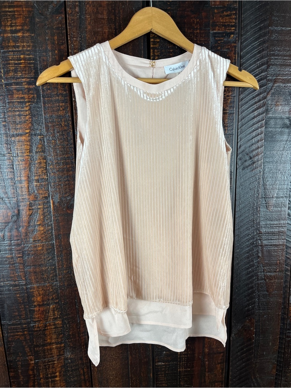 CALVIN KLEIN Blush Pink Velvet Layered Look Sleeveless Top NWT XS